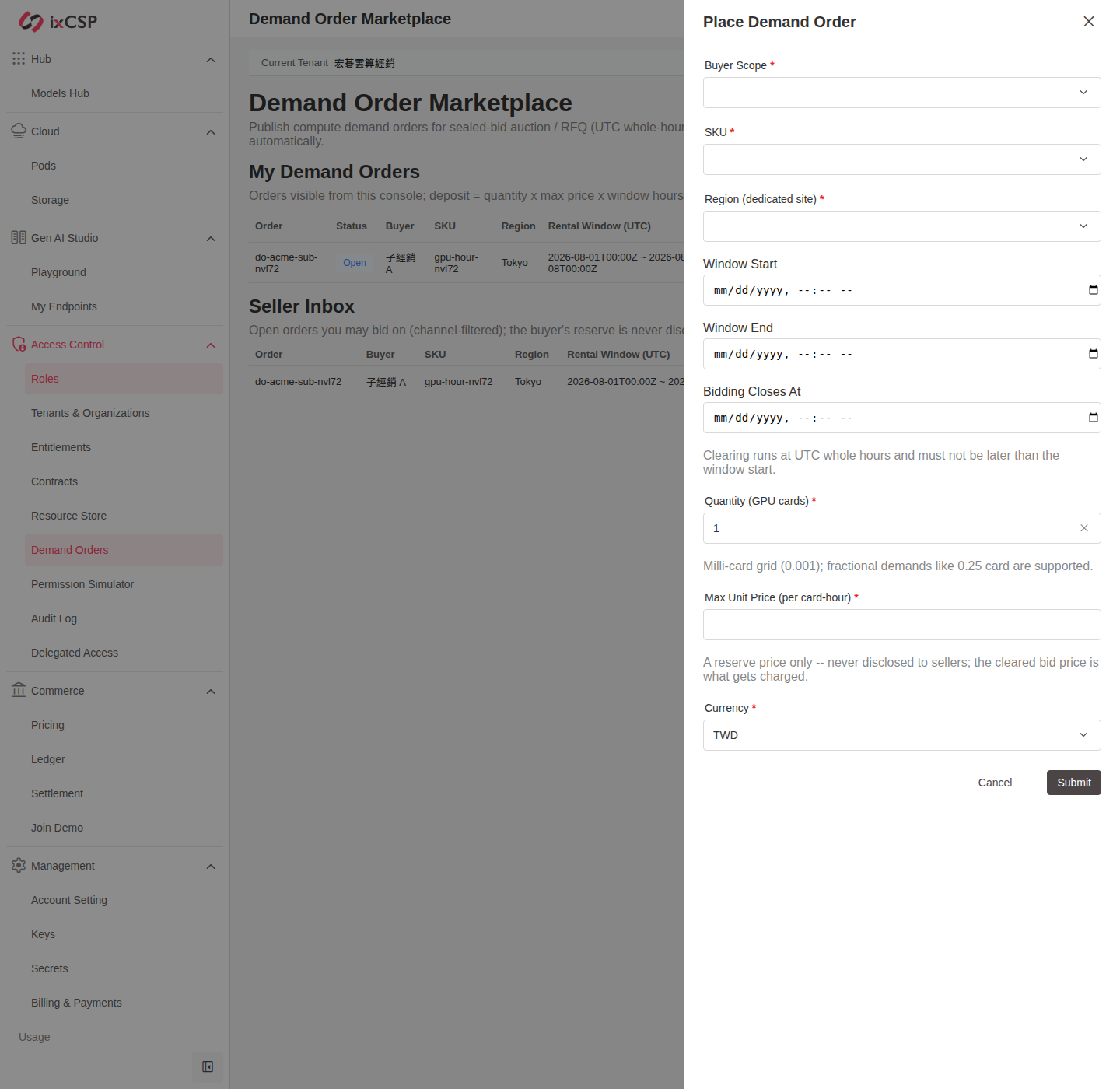 place demand order drawer